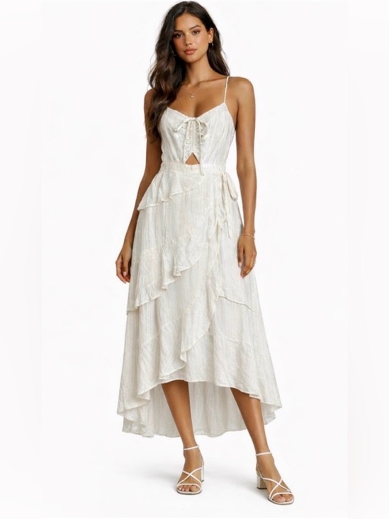 saltwater LUXE Dresses & Skirts - saltwater LUXE Ivory Ruffle High-Low Midi Dress